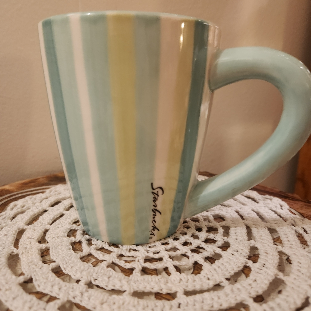 Starbucks Striped Ceramic Mug in Blue, Green, Yellow, White